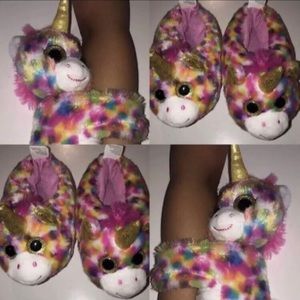 Toddler Girl S M7-8 Unicorn Confetti Slippers & Plush Slap Band Bracelet Set🦄